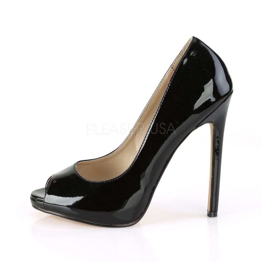 Shiekh Shoes Black Shiny Faux Leather Heels Pumps Women's Size 7.5